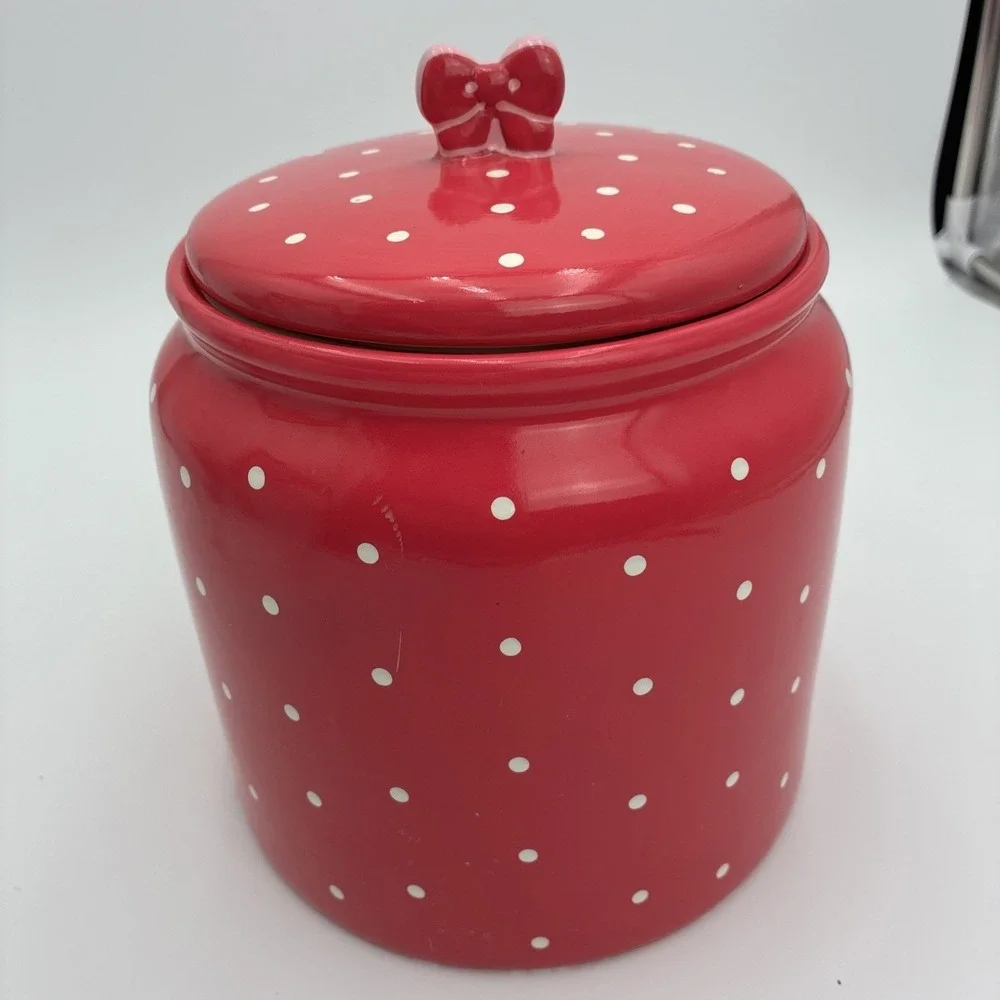 Hello Kitty Pink Polka Dot Ceramic Cookie Jar Sanrio Collectible Canister Bow
